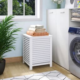 Dubbele Wasmand met Deksel - Bamboe Kledingverdeler - 120L Wit — thumbnail 5