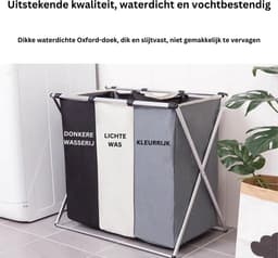 Wasmand 3 Vakken - Wassorteerder - Wasmand - Wasmand Voor Vuile Kleren - Inklapbare Mand — thumbnail 2