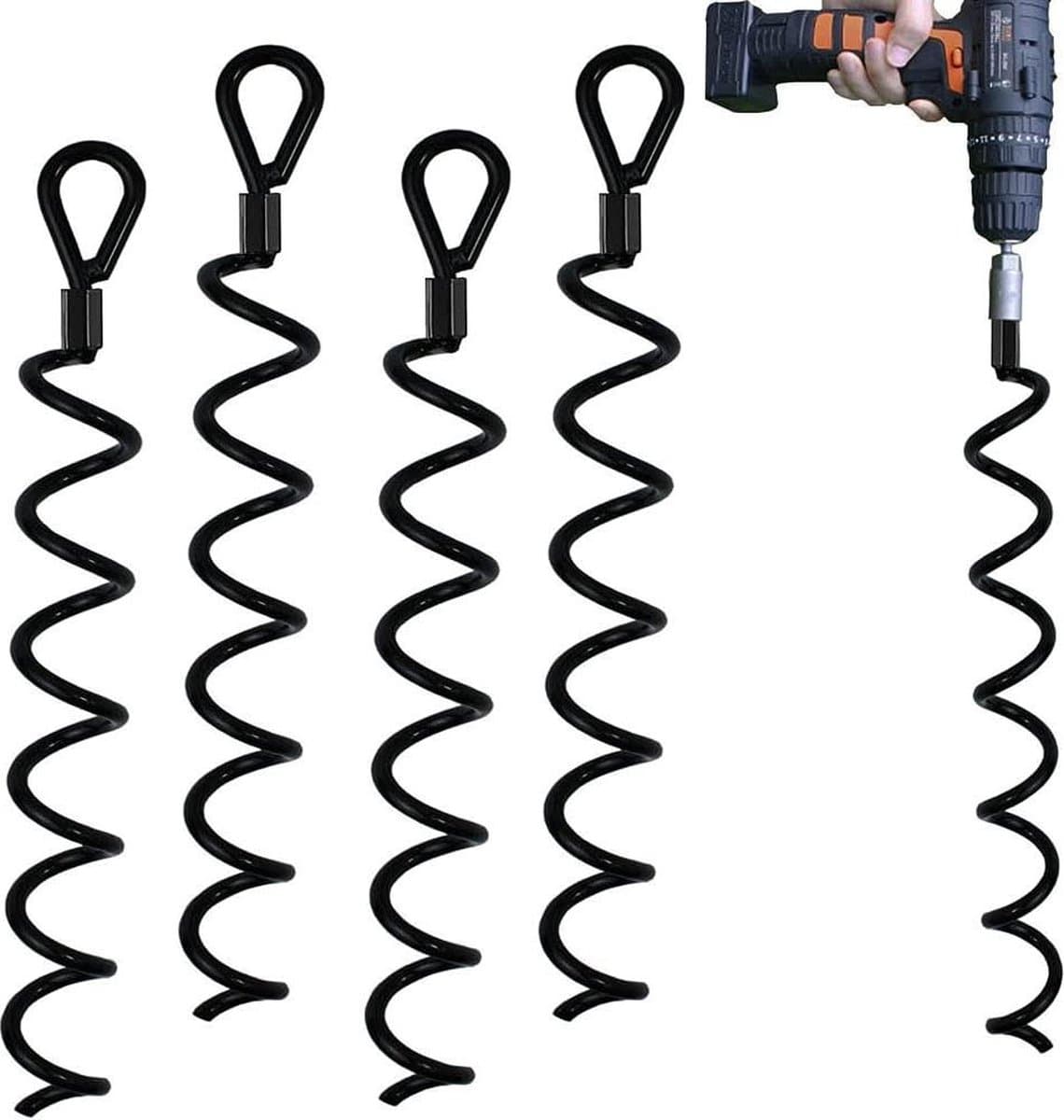 18 Inch Spiral Earth Ground Heavy Duty Schuur Anker Kit - Ideaal voor Hond Tie Out Stake - Beveiliging Dieren Tenten Luifels Schuren Auto Poorten Swing Sets - 4Pack — afbeelding 1
