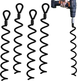 18 Inch Spiral Earth Ground Heavy Duty Schuur Anker Kit - Ideaal voor Hond Tie Out Stake - Beveiliging Dieren Tenten Luifels Schuren Auto Poorten Swing Sets - 4Pack — thumbnail 1