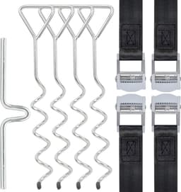 Grondankers set voor trampoline schommel paviljoen partytent - 4 grondankers + 4 verstelbare riemen + 1 draaihulp — thumbnail 1