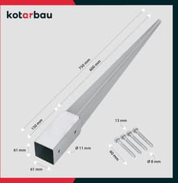 Inslagbodemhuls 61 x 61 mm lengte 750 mm - paaldrager - thermisch verzinkt - grondanker - staal — thumbnail 3