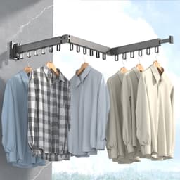 Opvouwbaar Droogrek voor Wandmontage - Intrekbaar en Draaibaar Kledingrek met Haken voor Balkon en Kasten — thumbnail 1