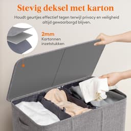 Verte Wasmand 3 Vakken - Wassorteerder - 160L - Met 3 Uitneembare Zakken - Wasmand met deksel - Laundry basket - Extra grote capaciteit - Waszak - Wasbox - Licht Grijs — thumbnail 3