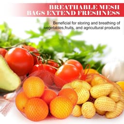 Herbruikbare Gaaszakken - Net Tassen Opbergen - Groenten Fruit Bewaren - Ademend Mesh Design - 50 cm 100 stuks - Rood — thumbnail 5