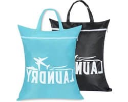 Reiswaszakken Set van 2, Ideaal voor Vuil Wasgoed, Zwemkleding en Sporttassen, Geschikt voor Thuis, Vakantie en Camping (Blauw + Zwart)