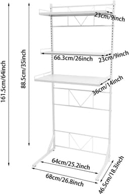 Wasmachine opbergplank – Voor badkamer en wasruimte – 3-laags multifunctioneel rek voor handdoeken en opslag – Wit — thumbnail 2