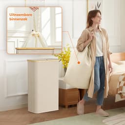 Dailygoody - Slimme Wasmand - Vouwbare Wasmand - Beige - 75 Liter - Ideaal voor Kleine Ruimtes - Perfect voor Slaapkamer en Badkamer — thumbnail 5