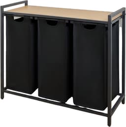 KAD® Wassorteerder - Wasmand 3 Vakken - Wasmand Met Deksel - Wasmand - Zwart - 36cm x 84cm x 73cm — thumbnail 1