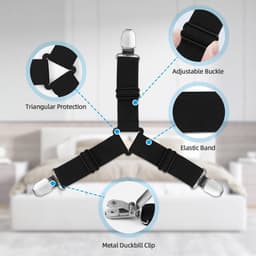 Allecto - Lakenclips - Verstelbare Lakenriemen - Stabiliteit - Zwart - Matrasbevestigingen - Handig voor Beddengoed - 4 Stuks — thumbnail 4