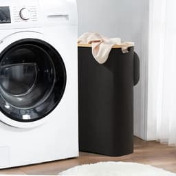 NTH products- Wasmand 48 liter - Wasmand met deksel - Opvouwbare Wasmand - Bamboe/Hout - Hoge Wasmand - 40 x 20 x 60 cm - Wascontainer — thumbnail 2