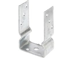 1x U-vormige paalsteun, vrije breedte 91 mm, totale lengte 150 mm, thermisch verzinkt staal, paalsteun voor vastschroeven of betonneren, U-profiel staal, grondanker, balkdrager — afbeelding 1