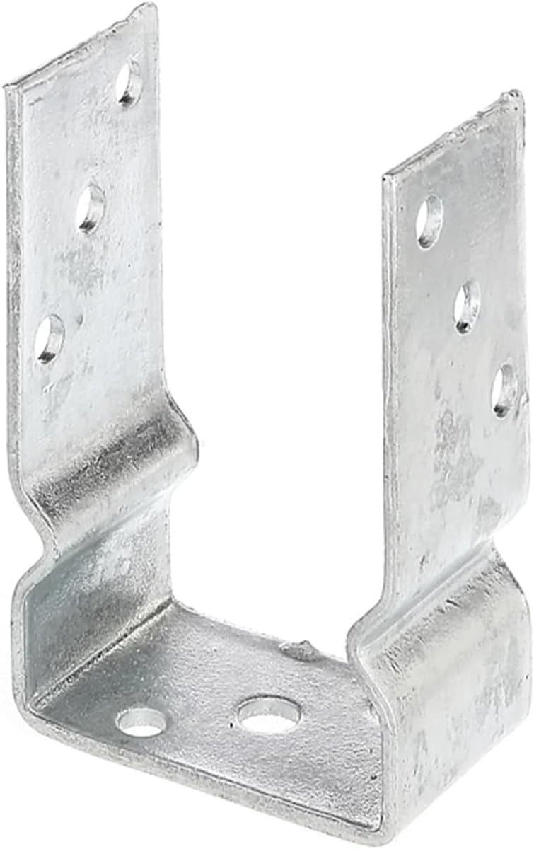 1x U-vormige paalsteun, vrije breedte 91 mm, totale lengte 150 mm, thermisch verzinkt staal, paalsteun voor vastschroeven of betonneren, U-profiel staal, grondanker, balkdrager — afbeelding 1