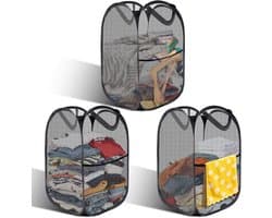 Set van 3 Opvouwbare Wasmanden, Draagbare Pop-Up Wasmanden, Ideaal voor Badkamer en Kamperen, 36 x 36 x 58 cm, Handig voor Wasverzameling en Ruimtebesparing
