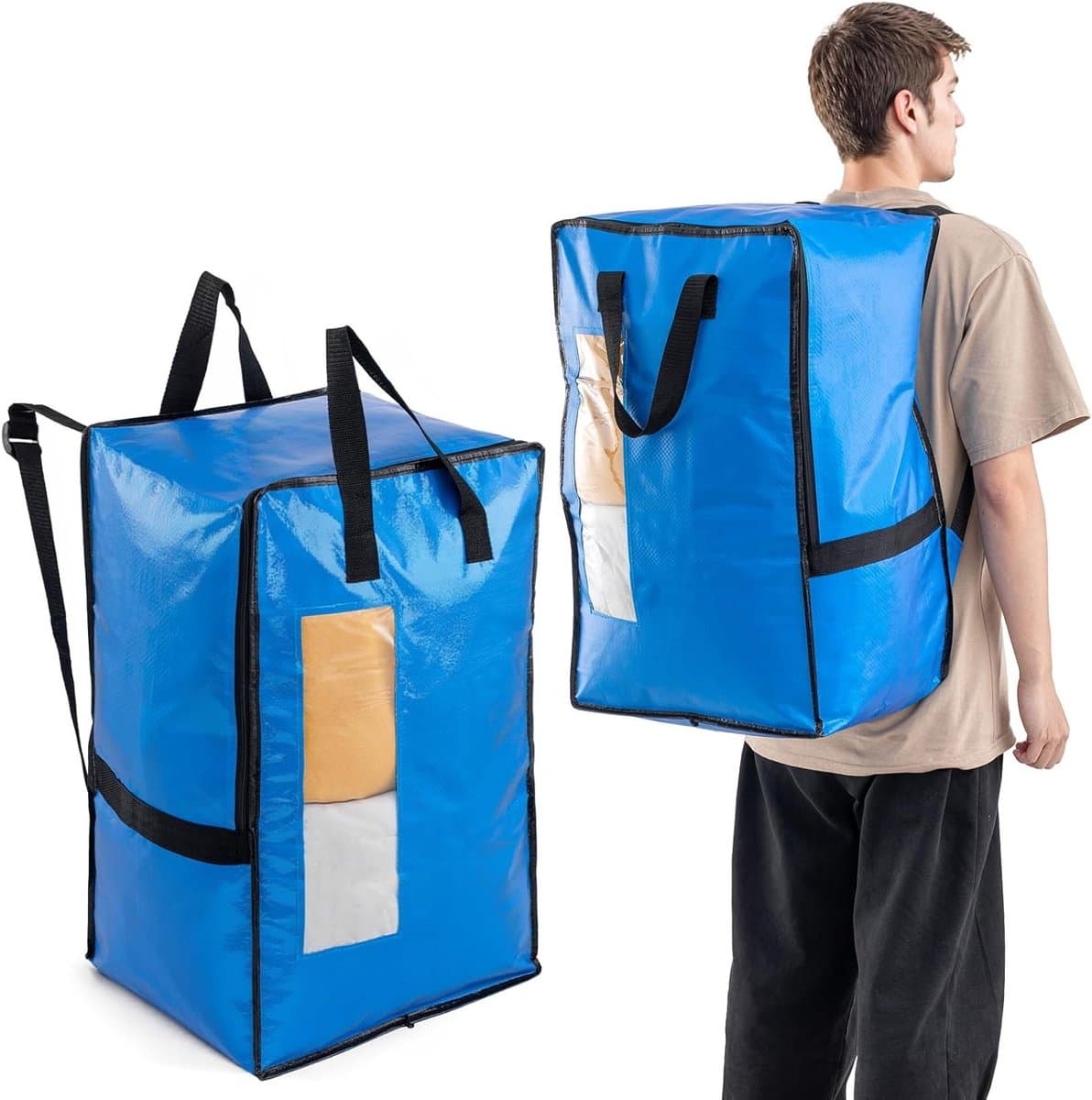 Verticale Verhuiszakken met Sterke Handvatten en Ritsen voor Kledingopslag, Waszakken en Reizen (Blauw, 2 Stuks) — afbeelding 1