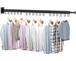KAD® Wanddroogrek - Wanddroogrek Inklapbaar -Compact Droogrek voor aan de Muur - Wanddroogmolen - Zwart - 120cm x 30cm x 90cm