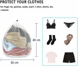 Set van 4 mesh waszakken - 30×40 cm - met trekkoord en stop - geschikt voor delicate was - voorkomt kledingvervorming - voor ondergoed - lingerie en sokken — thumbnail 5