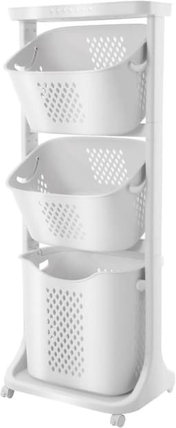 Wasmand met wielen, wassorteerder met verdiepingen, waswagen, wasverzamelaar, wassorteerder, plastic met legplank voor badkamer, wasruimte, keuken — thumbnail 1