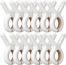 Wasknijpers - 12 Stuks - Knijpers - Kunststof - Strandlaken Knijpers - Badlaken Clips - Handdoekklemmen - Handdoekklemmen Voor Strandligstoelen - Winddicht - Clips voor Strandlaken, Beddengoed En Dikke Kleding - 9.5*7cm - Wit en kaki — thumbnail 1