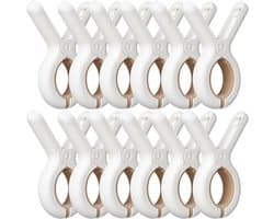 Wasknijpers - 12 Stuks - Knijpers - Kunststof - Strandlaken Knijpers - Badlaken Clips - Handdoekklemmen - Handdoekklemmen Voor Strandligstoelen - Winddicht - Clips voor Strandlaken, Beddengoed En Dikke Kleding - 9.5*7cm - Wit en kaki — afbeelding 1