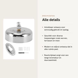 Dailygoods- Waslijn Intrekbaar 2,8 Meter - Roestvrij Staal - Wanddroogrek - Waslijn Buiten - Waslijn Camping - Schokbestendig Ontwerp - Waslijnhouder — thumbnail 5