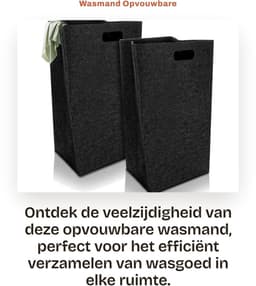 Dailygoods- Wasmand 60 Liter - Opvouwbare Wasverzamelaar - Smalle Wasmand - Vilten Wasmand - Zwart - Geschikt voor Slaapkamer/Badkamer — thumbnail 4