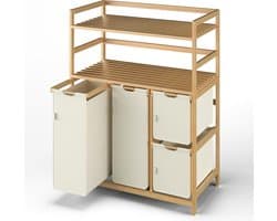 Wasmand met vakken - Kleding organizer - Sorteren van wasgoed - Met extra legplanken - 150 liter capaciteit - Beige — afbeelding 1