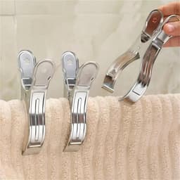 12Pcs Grote Rvs Clips Wasserij Drogen Pin Kleding Pinnen Lente Winddicht Quilt Wasknijpers Strandlaken Klem Hanger Voor Zwembad Stoelen, Wasserij — thumbnail 3