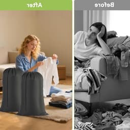 Bolsas Ropa Sucia voor Reizen, Set van 2, 70 x 115 cm, Vouwbare Waszakken met Koord voor Kleding, Camisas en Jassen (Zwart) — thumbnail 3