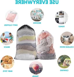 Grote Waszakken voor de Wasmachine, 40 x 50/50 x 60 cm, Herbruikbare Mesh Tas met Trekkoord voor Kleding, Dekbedhoezen en Broeken — thumbnail 2
