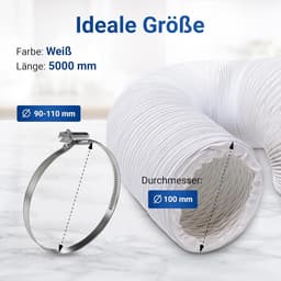 Afvoerslang Airco - Flexibele slang - Lucht afvoeren - Met slangklemmen - 5 meter - Wit — thumbnail 2