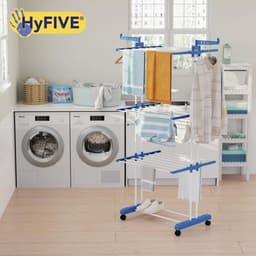 Kleding Droogtoren - Wasrek Opvouwbaar - Kleding Drogen Binnen - 4 Laags Met Wielen - 170 cm Hoog - Blauw — thumbnail 3