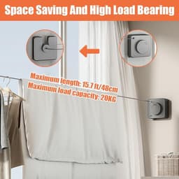 Intrekbare Waslijn - Muur Waslijn - Kleding Drogen - Niet Doorhangend - 48 m Staalkabel - Grijs — thumbnail 3