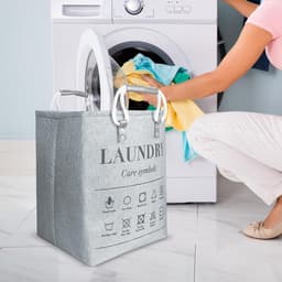 Wasmand - 48L opbergorganizer, stoffen mand met handgrepen, opvouwbare kledingcontainer met capaciteit | Huishoudelijke wasbak voor slaapkamer badkamer slaapzaal kinderkamer handdoeken dekens — thumbnail 4