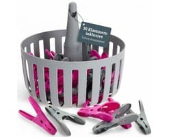 Dailygoods- Wasknijpermand met 30 klemmen - Robuuste mand - Praktische opbergmand - UV-bestendig - Weerbestendig - Ruimtebesparend - Wasmand