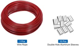 Ronte - Metalen kabel van roestvrij staal 304 - 30 meter - 1/8 inch (3 mm) - Vinyl gecoat - Aluminium hulzen - Wasrek - Optillen - Rood — thumbnail 4