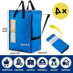 Verticale Verhuiszakken met Sterke Handvatten en Ritsen, Ideaal voor Kledingopslag, Waszakken en Reisaccessoires (Blauw, 4 Stuks) — thumbnail 2