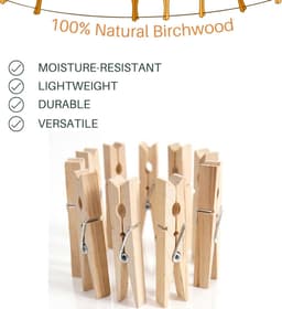 Houten Was Knijpers - Kledinghangers Hout - Kleding Drogen - Natuurlijk Berk Hout - 24 Stuks 9cm - Natuurlijk — thumbnail 4