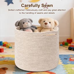 Byshayne- Wasmand met handgrepen - Opbergmand - Katoenen touwmand - Beige - Compact 30 cm x 30 cm - Ideaal voor speelgoed en wasgoed — thumbnail 3