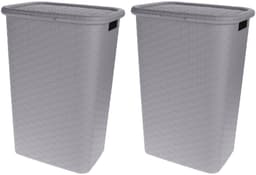 Benson Wasmand - 2x - rotan - met deksel - lichtgrijs - 60 liter - 33 x 44 x 60 cm - kunststof — thumbnail 1