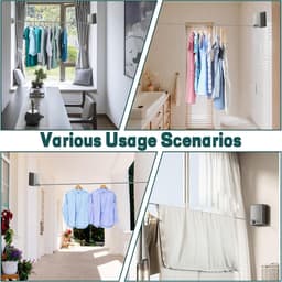 Intrekbare Waslijn - Wand Waslijn - Kleding Drogen - Zonder Boren Installeren - 4.2m - Zilver — thumbnail 5