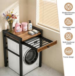 Wasmachine Verhoger - Droogkast Kast - Ruimte Besparen - Sterke Staalconstructie - 65x61.5x100.5 cm - Zwart Met Lades — thumbnail 5