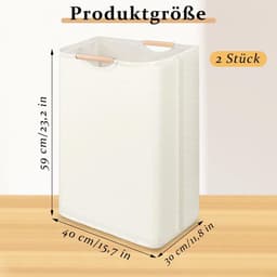 Byshayne- Wasmand 2 Stuks - Smalle Wasmand - Wasmand met Houten Handgrepen - Polyester-Katoen - 40 × 30 × 59 cm - Wasverzamelaar - Wasmanden — thumbnail 2