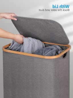 Wasmand met Wielen - Bamboe-frame - 100 Liter - Verwijderbare Binnenzak - Voor Huishoudelijk Gebruik — thumbnail 3