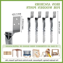 Inslaghuls voor houten palen - 4 stuks ijzeren bodemhulzen voor schommels, speelhuis en rozenbogen, stevig en duurzaam grondanker van thermisch verzinkt staal voor tuinprojecten — thumbnail 5