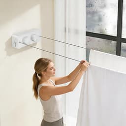 Waslijn met wandmontage - Uittrekbaar droogrek - Was drogen - Borenloos bevestigen - 51 meter - Wit — thumbnail 2