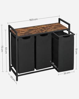 Bealive® Luxe Wasmand - 3 Compartments - Uitschuifbare Waszakken - Oxford Stof - 38 L per Compartiment - Kantel beschermer - Zwart - 92.5 x 33 x 72 cm — thumbnail 4