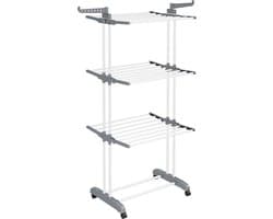 Droogrek - Staand droogrek - 4 niveaus - Vleugelwasrek - Opvouwbare vleugels - Met wielen - 64 x 126 x 172 cm - Grijs