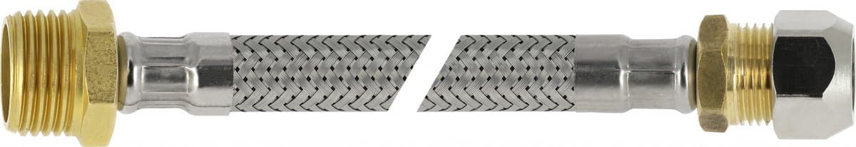 Flexibele aansluitslang - rvs gevlochten - knel x buitendraad - 10mm x 3/8 - DN8 - lengte 35cm — afbeelding 1