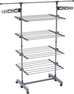 Thuys – Droogtoren 4 Verdiepingen – Droogtoren – Droogrek – Met 6 Wielen – 27m Drooglengte – 147 x 55 x 177cm – Grijs — thumbnail 1
